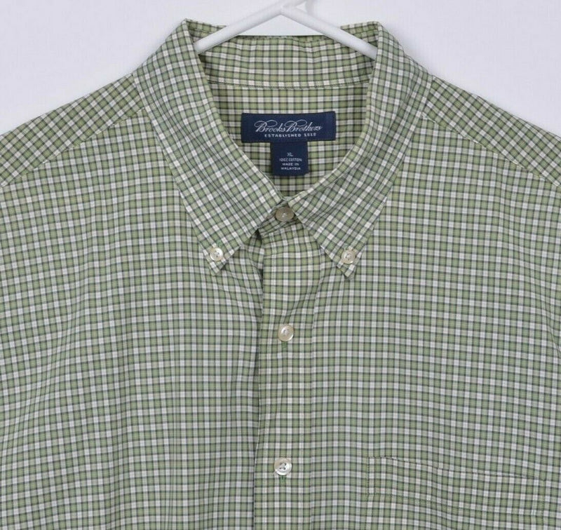 Brooks Brothers Men's XL Green Yellow Plaid Short Sleeve Button-Down Shirt