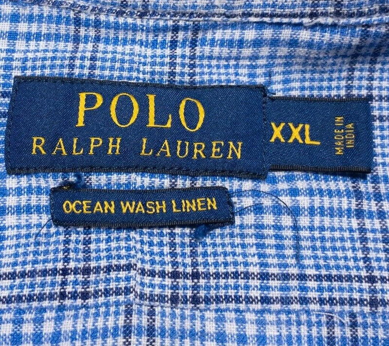 Polo Ralph Lauren Linen Shirt XXL Men's Long Sleeve Blue Plaid Ocean Wash 2XL