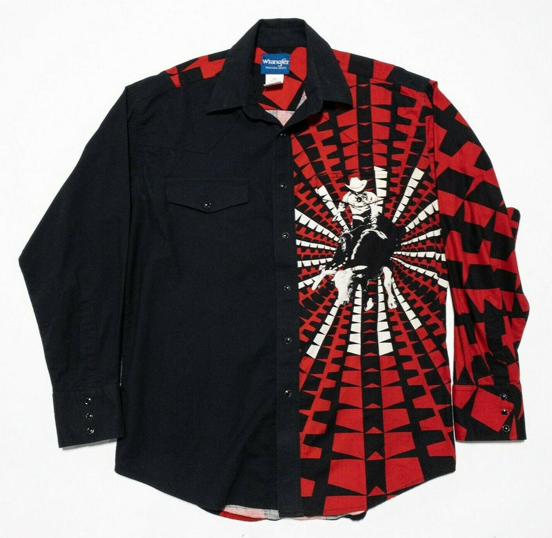 Wrangler Shirt Men's Large Pearl Snap Cowboy Rodeo Graphic Black Red Rockabilly