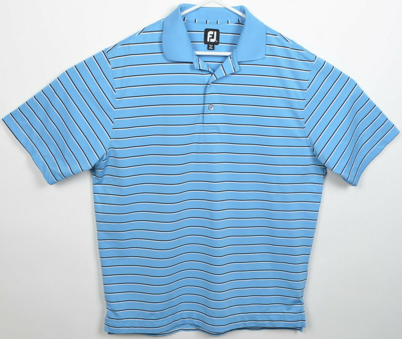 FootJoy Men's Large Blue Striped FJ Golf Wicking Performance Polo Shirt
