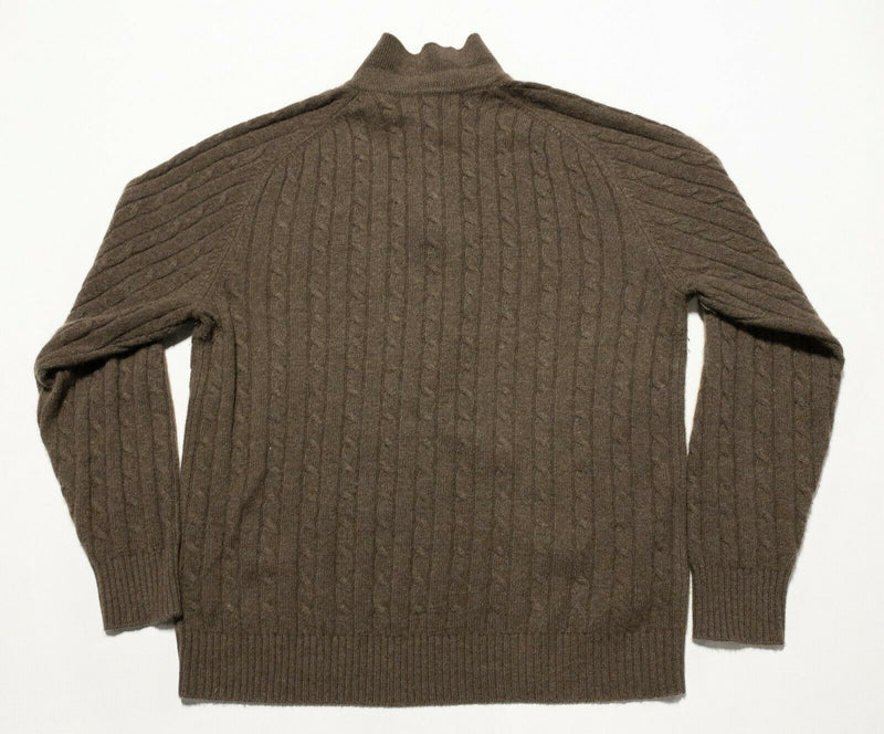 Davis & Squire Men's Large 100% 2-Ply Cashmere Brown Cable Knit Collared Sweater