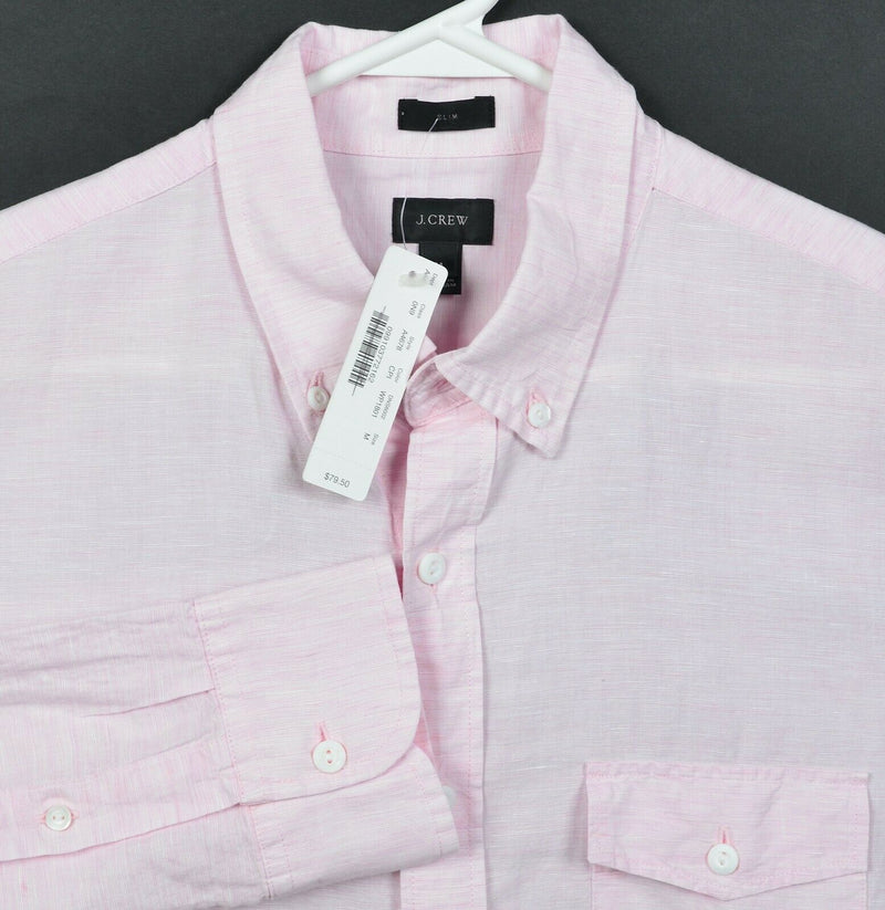 J. Crew Men's Medium Slim Light Pink Linen Cotton Blend Button-Down Shirt