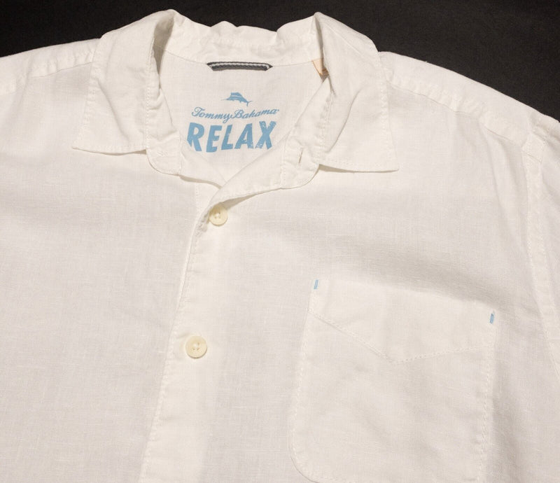 Tommy Bahama Linen Shirt Mens Large Solid White Long Sleeve Beach Vacation Relax