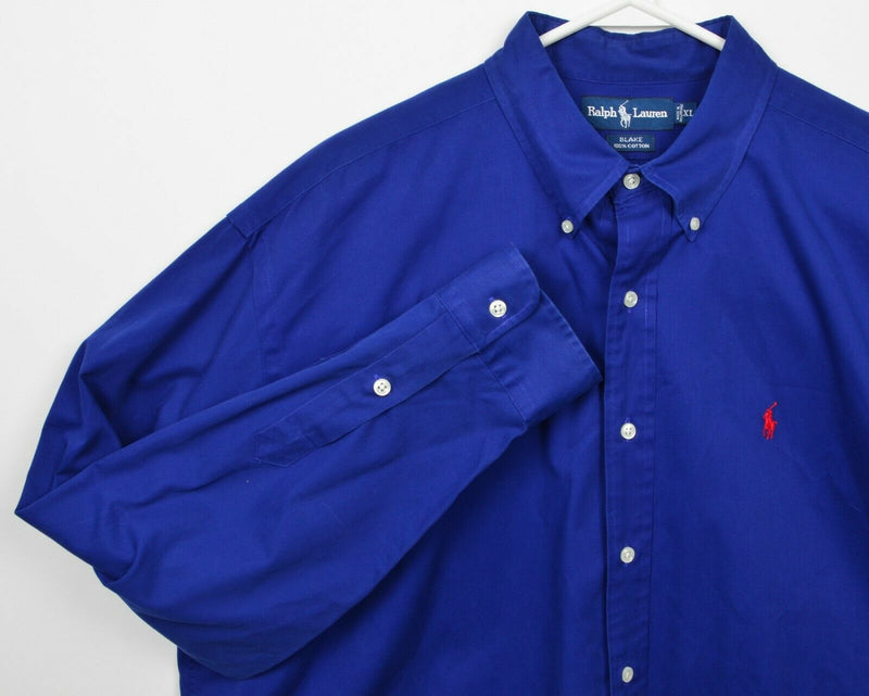 Polo Ralph Lauren Men's XL Solid Royal Blue "Blake" Red Pony Button-Down Shirt