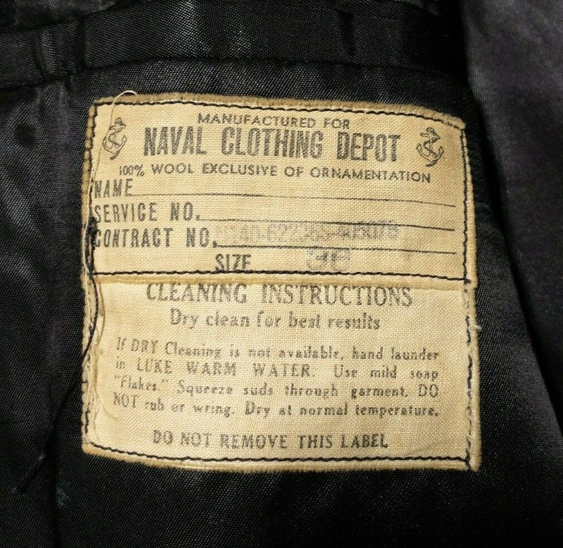 Vintage 1949 Naval Clothing Depot Peacoat Kersey Wool Navy Blue Men's 38 (XS)