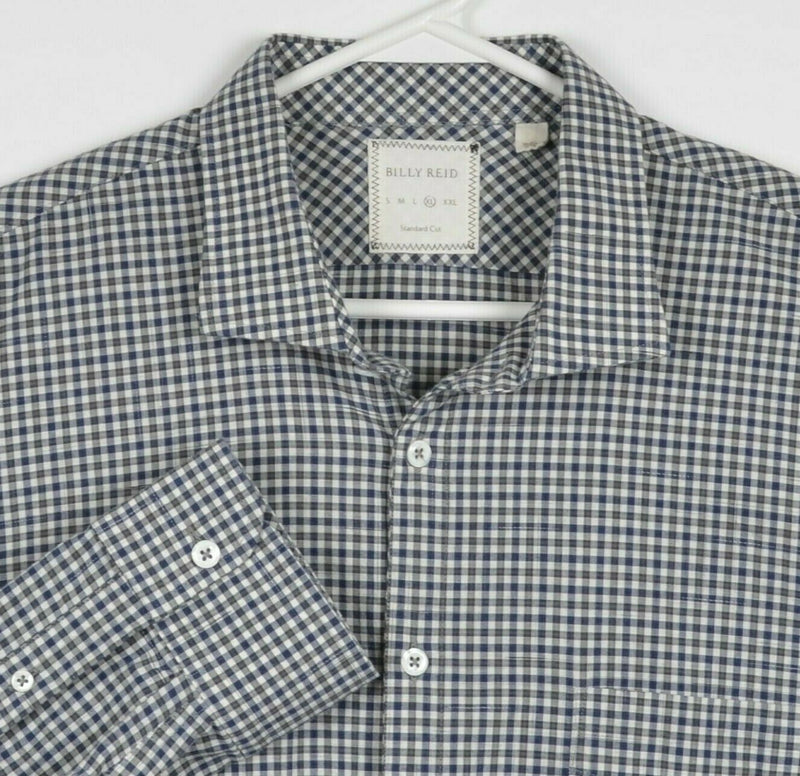 Billy Reid Men's XL Standard Cut Navy Blue Black Check Button-Front Shirt