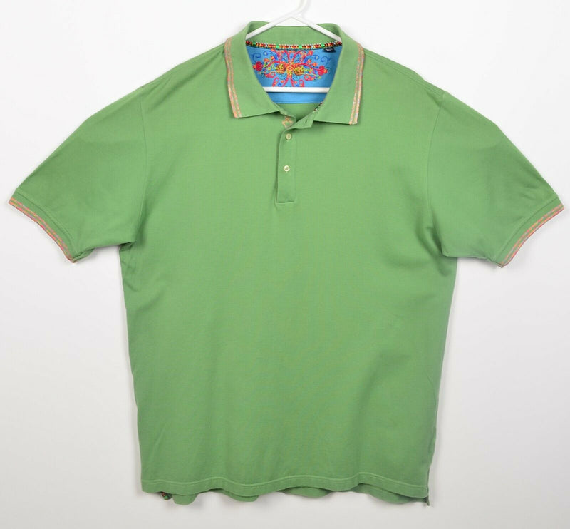 Robert Graham Men's 2XL Solid Green Colorful Accent Designer Polo Shirt