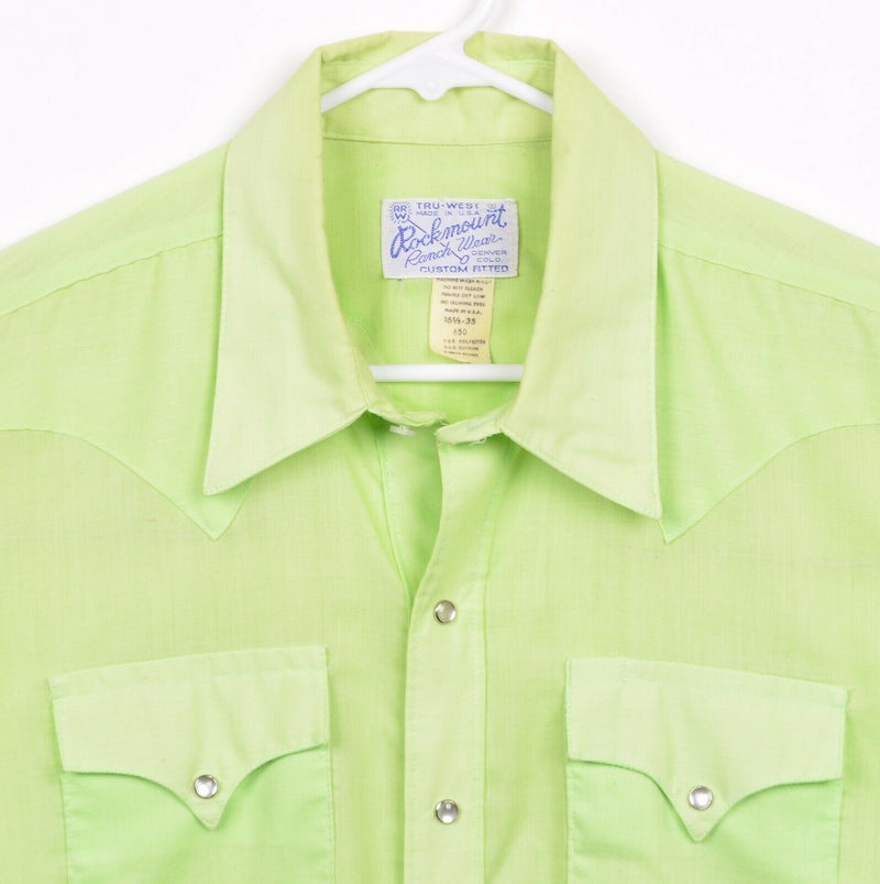 Vtg Rockmount Men's Sz Large 16.5 35 Pearl Snap Lime Green Tru-West Shirt