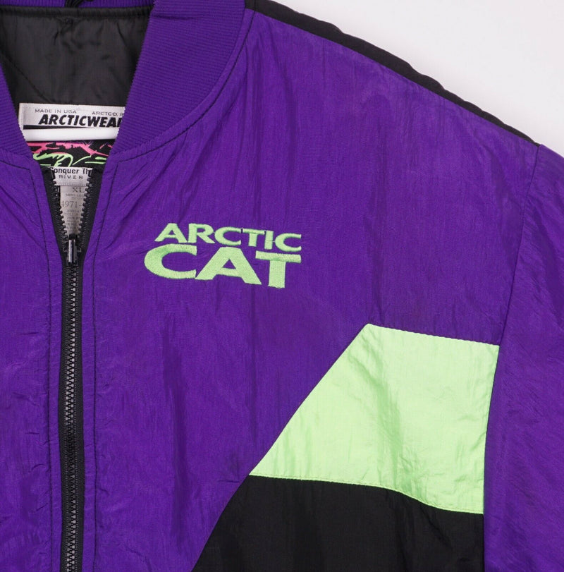 Vtg 90s Arctic Cat Men's XL Thinsulate Purple Neon Quilted Zip-out Liner Jacket
