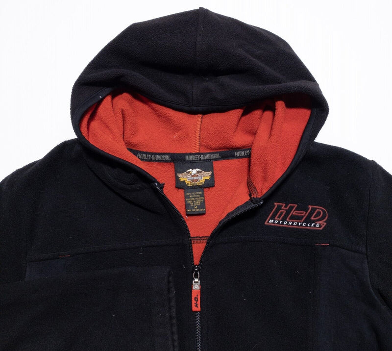 Harley-Davidson Fleece Jacket Women's Medium Hooded Full Zip Black Red Biker H-D