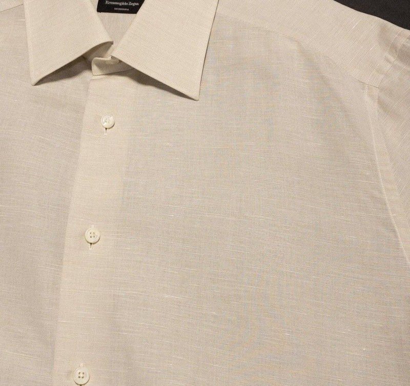 Ermenegildo Zegna Linen Shirt Men's Medium Long Sleeve Solid White Designer