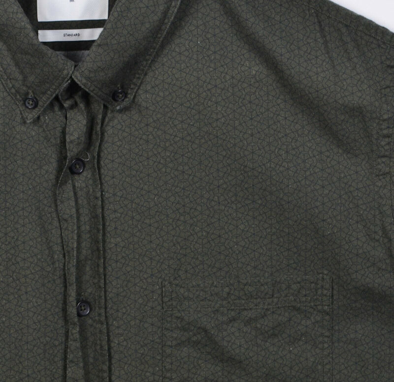 Billy Reid Men's Medium Standard Green Geometric Short Sleeve Button-Down Shirt