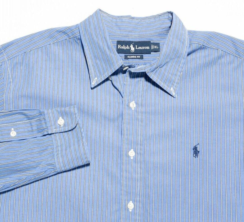 Polo Ralph Lauren Shirt XL Classic Fit Men's Long Sleeve Blue Stripe Pony