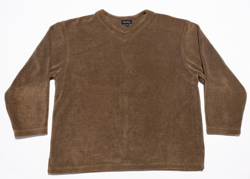 True Grit Sweatshirt Men's XL Reversible Pile Sherpa Brown V-Neck Pullover USA