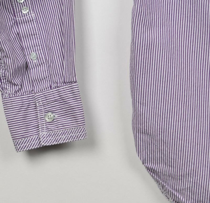 Canterbury New Zealand Men's Sz Large Purple Striped Button-Down Shirt