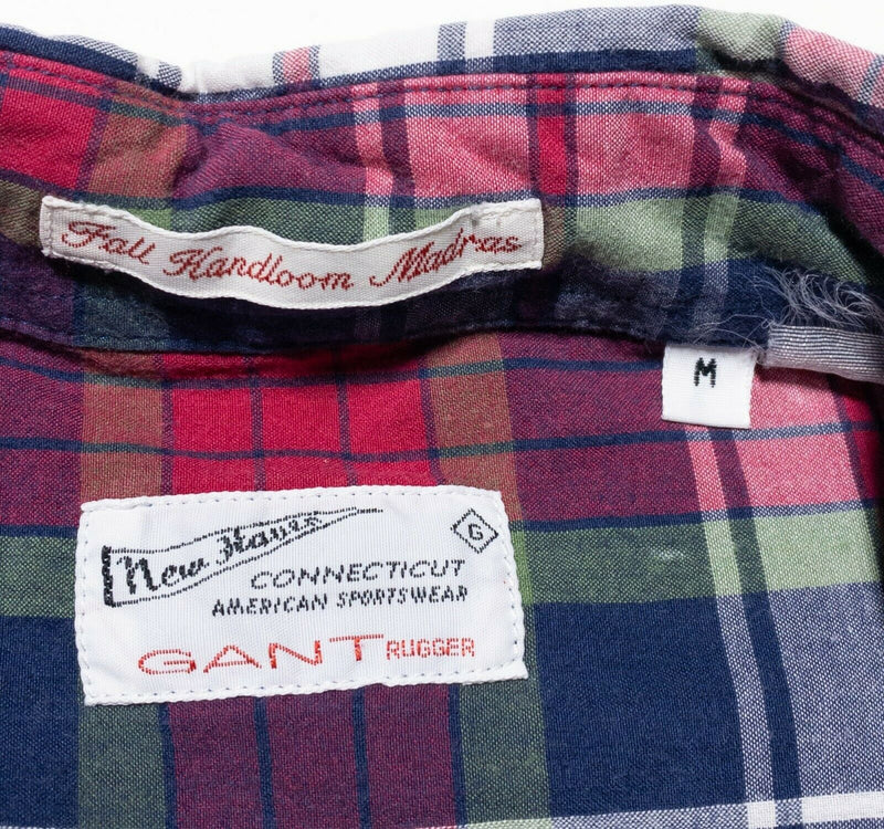 GANT Fall Handloom Madras Shirt Red Navy Plaid Button-Down Men's Medium