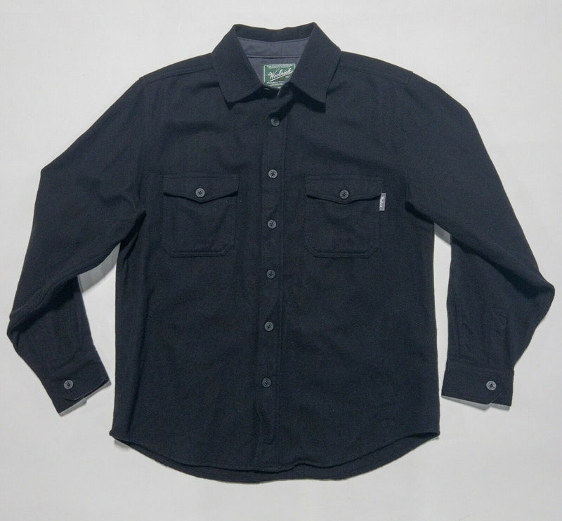 Woolrich Men Medium Bering 100% Wool Solid Black Button-Front CPO Flannel Shirt