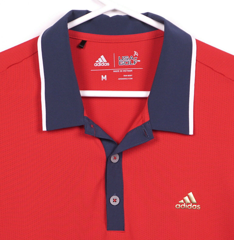 Adidas USA Golf Men's Medium Red Navy Polyester Spandex Wicking Golf Polo Shirt