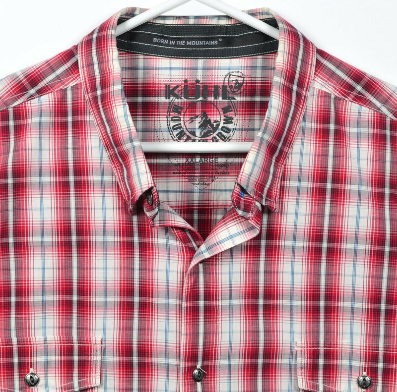 Kuhl Men's 2XL Cotton Linen Blend Red Plaid Hiking Outdoor Button-Front Shirt