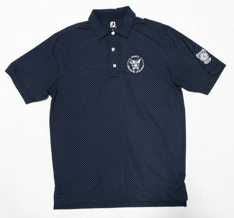 FootJoy Golf Shirt Large Men's Stretch Lisle Dot Print Polo Navy Blue Wicking