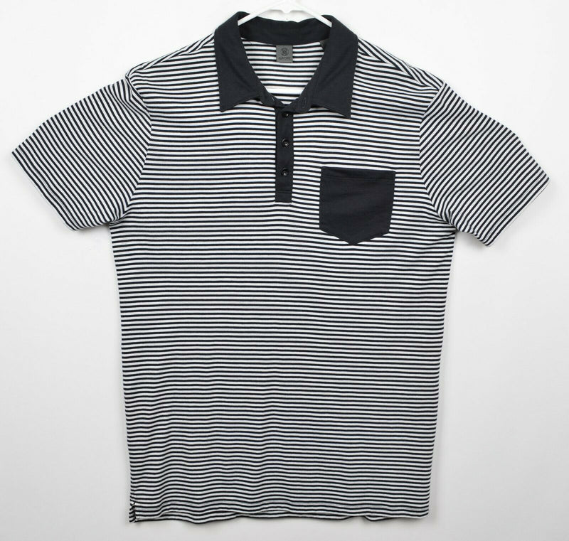 G/Fore Men's Sz Large Black White Striped Pocket Golf Polo Shirt