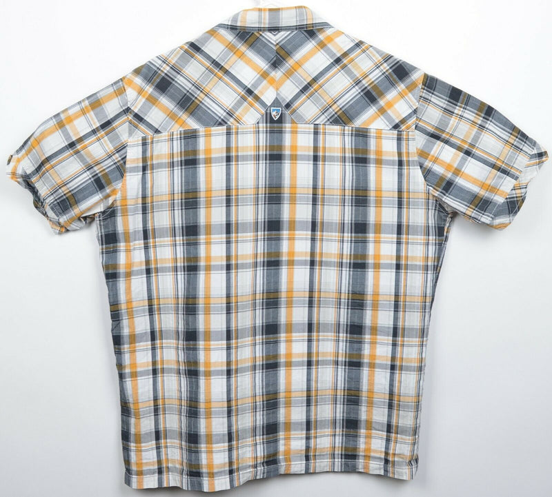 Kuhl Suncel Men's Medium Gray Gold Plaid Hiking Outdoor Button-Front Shirt