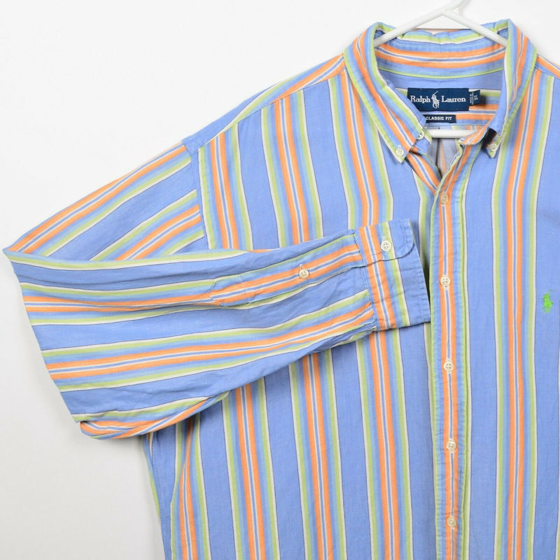 Polo Ralph Lauren Men's XL Classic Fit Linen Blend Blue Orange Striped Shirt