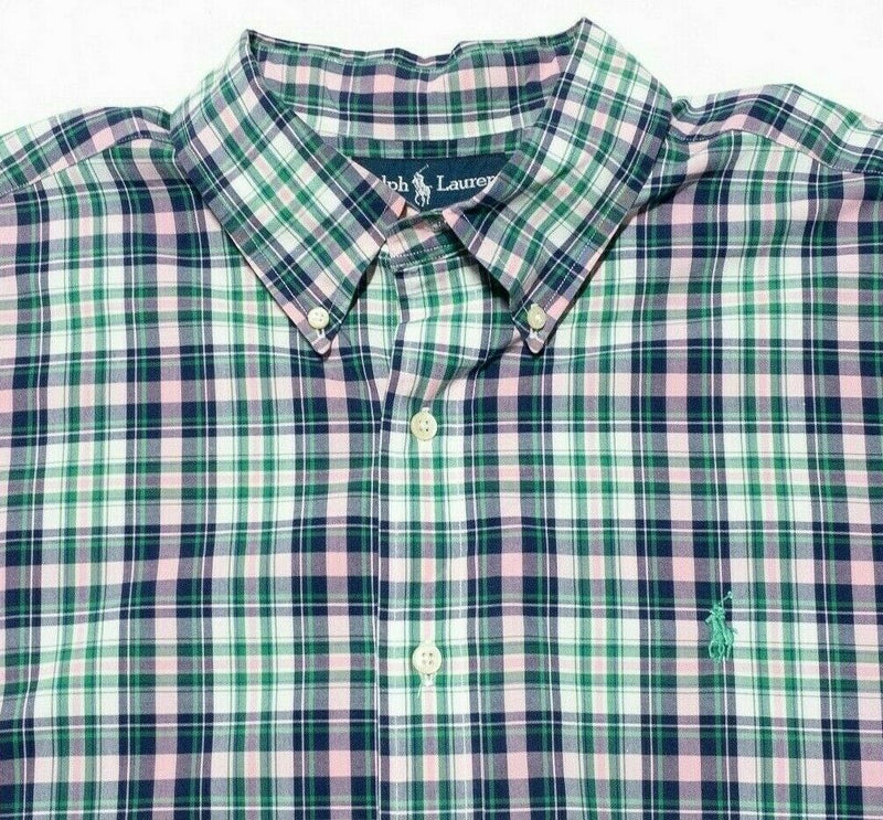 Polo Ralph Lauren XL Classic Fit Men's Button-Down Shirt Green Pink Plaid Pony