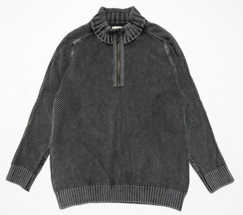 Carbon 2 Cobalt Sweater Men's XL 1/4 Zip Knit Heavy Gray Distressed Pullover