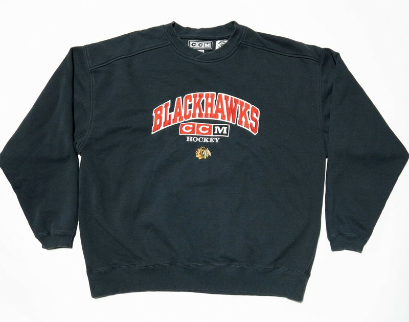 Chicago Blackhawks CCM Sweatshirt Vintage 90s Black Crewneck Pullover Men's XL