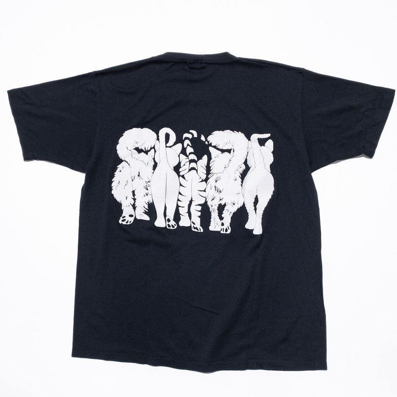 Vintage Cat T-Shirt Jerzees Mens XL Heads and Tails Linda Lori Black Puffy Print