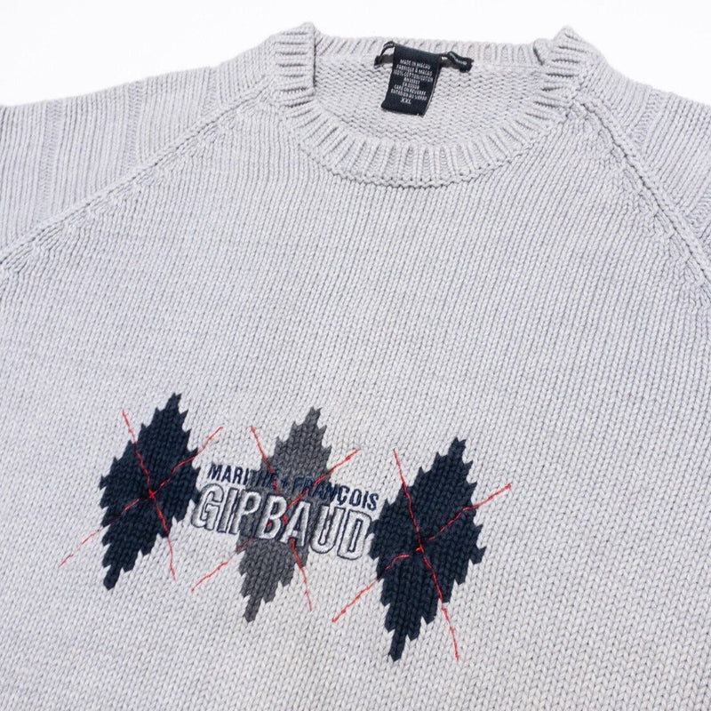 Marithe Francois Girbaud Sweater Mens 2XL Vintage 90s Logo Spell Out Argyle Gray