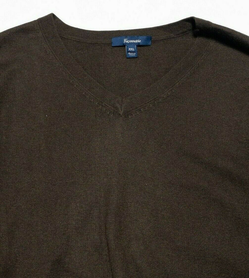 Faconnable Silk Cotton Cashmere Blend V-Neck Sweater Brown Lightweight Men's 2XL