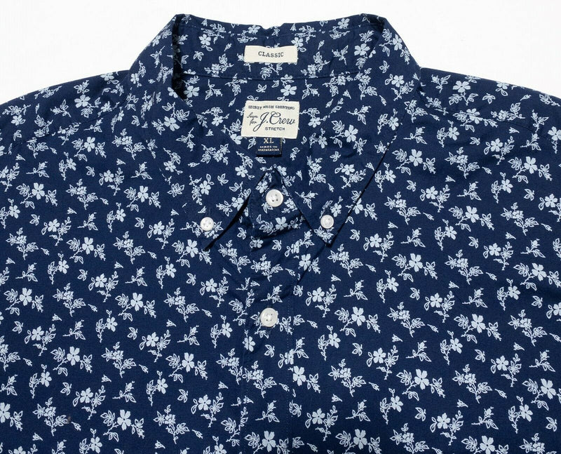 J.Crew Secret Wash Floral Shirt Button-Down Navy Blue Stretch Men's XL Classic