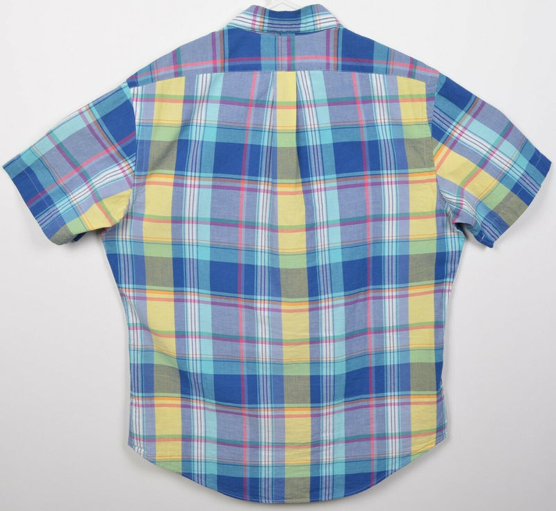 Polo Ralph Lauren Men's Large Blue Yellow Plaid Indian Madras Button-Front Shirt