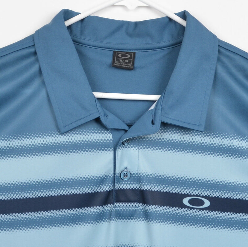 Oakley Hydrolix Men's Sz XL Turquoise Blue Striped Polyester Golf Polo Shirt