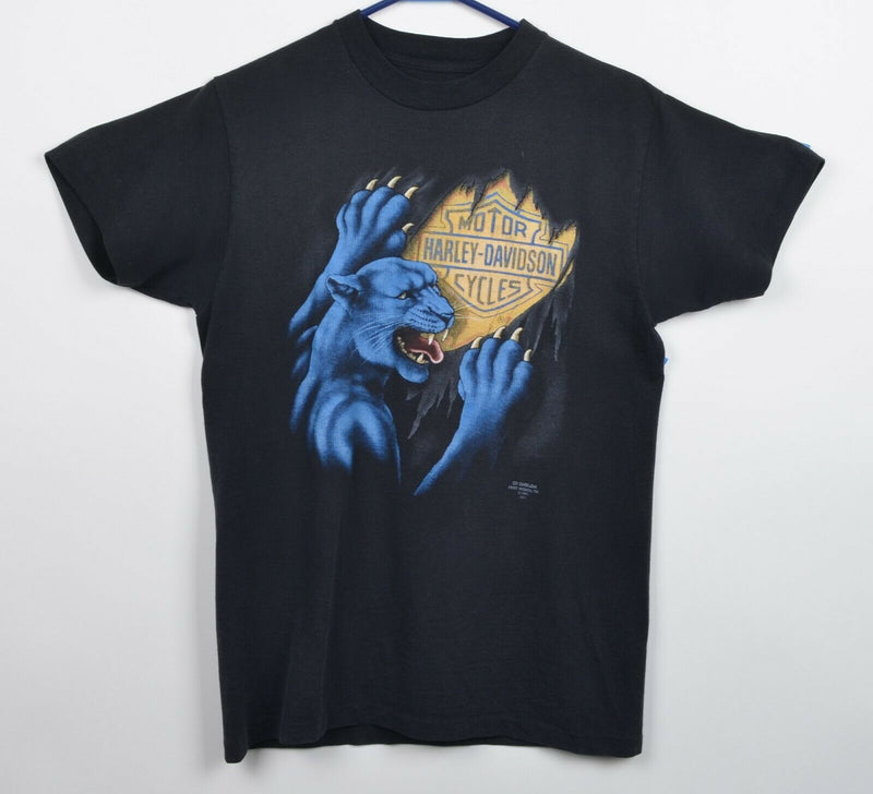 Vintage 1991 3D Emblem Men's Medium? Harley-Davidson Blue Black Panther T-Shirt