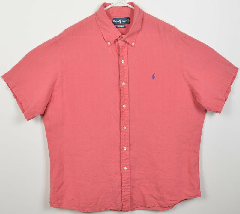 Polo Ralph Lauren Men's XL Custom Fit 100% Linen Pink Button-Down Shirt