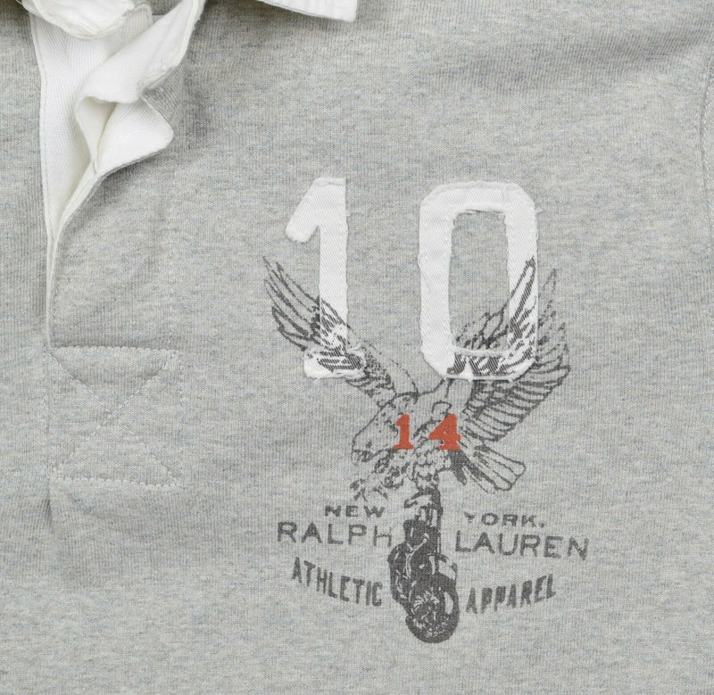 Polo Ralph Lauren Men's Sz Medium Heather Gray Eagle Graphic Rugby Shirt