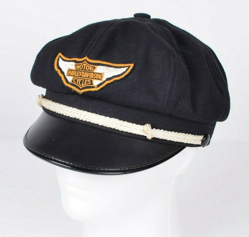 Vintage Harley-Davidson Men's Large Captain’s Motorcycle Black Wool Leather Hat