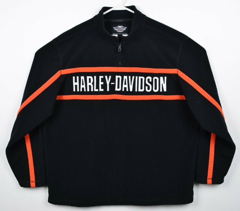 Harley-Davidson Men's 2XL 1/4 Zip Fleece Black Orange Stripe Pullover Jacket