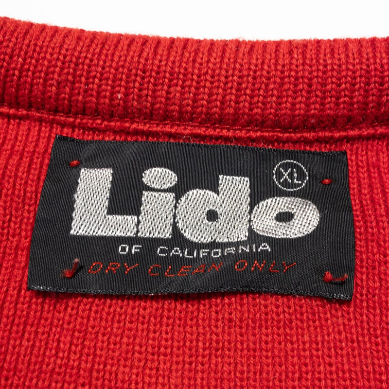 Vintage Lido of California Ski Sweater Men's XL Wool Blend Red 80s Knit Pullover