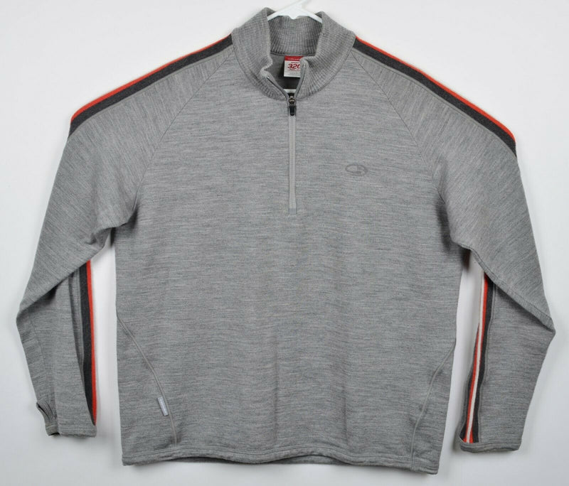 Icebreaker Sport 320 Men's XL Merino Wool Half Zip Gray Striped Heavy Sweater