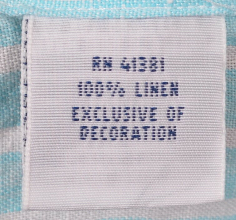 Polo Ralph Lauren Men's Large Ocean Wash Linen Aqua Blue Striped Button Shirt