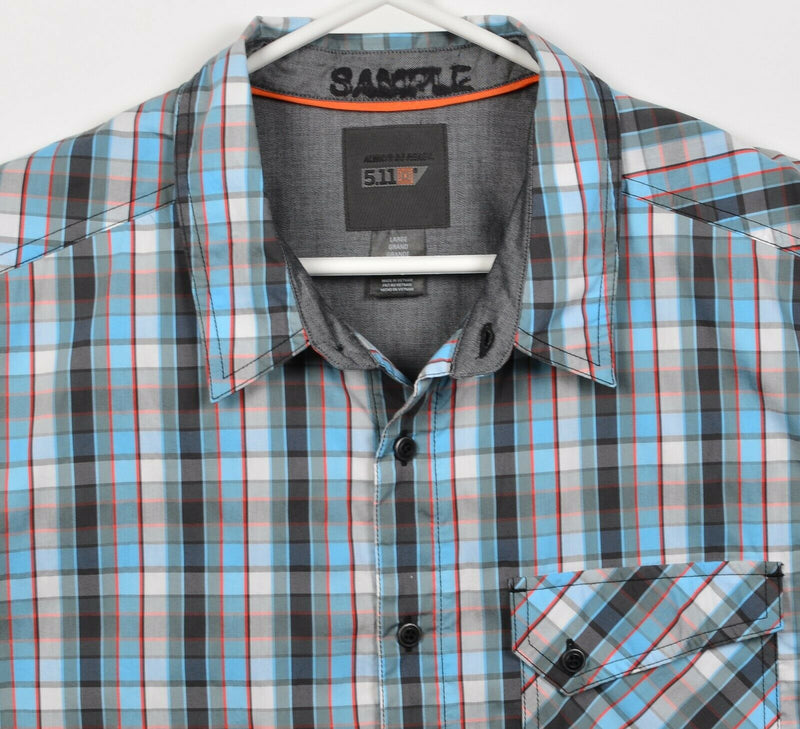 5.11 Tactical Men's Large Snap-Front Conceal Carry QuickDraw Blue Plaid Shirt