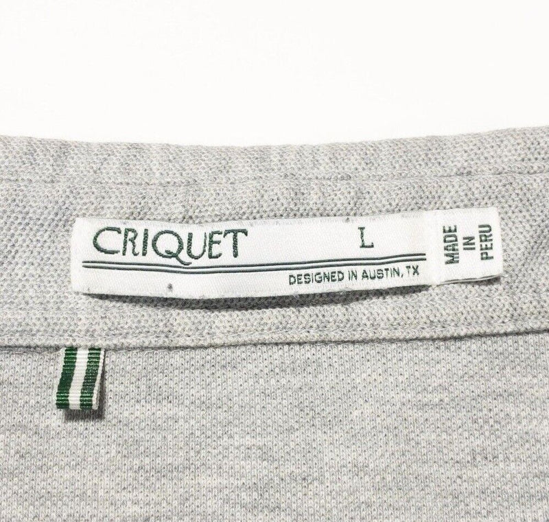 Criquet Long Sleeve Polo Large Men's Shirt Heather Gray Pocket Logo Soft