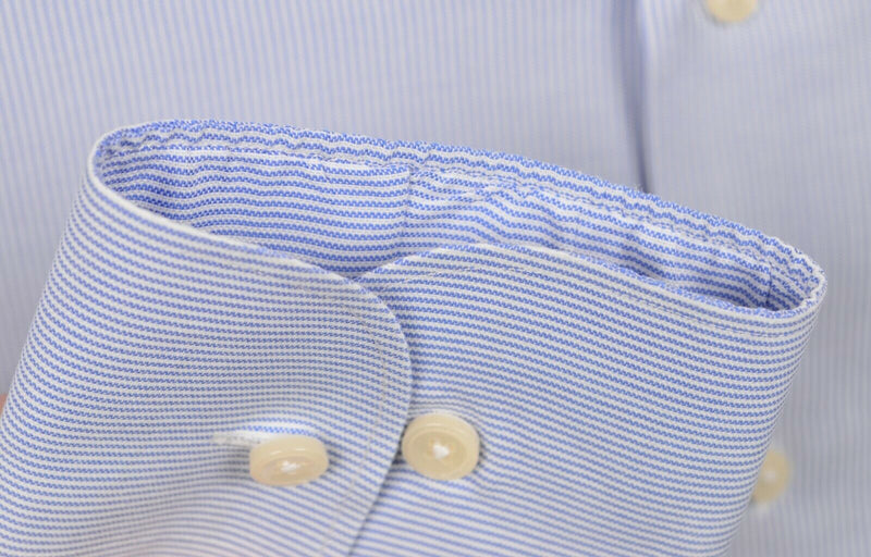 Suitsupply Men's 16 Blue White Micro-Striped Spread Collar Cotton Dress Shirt