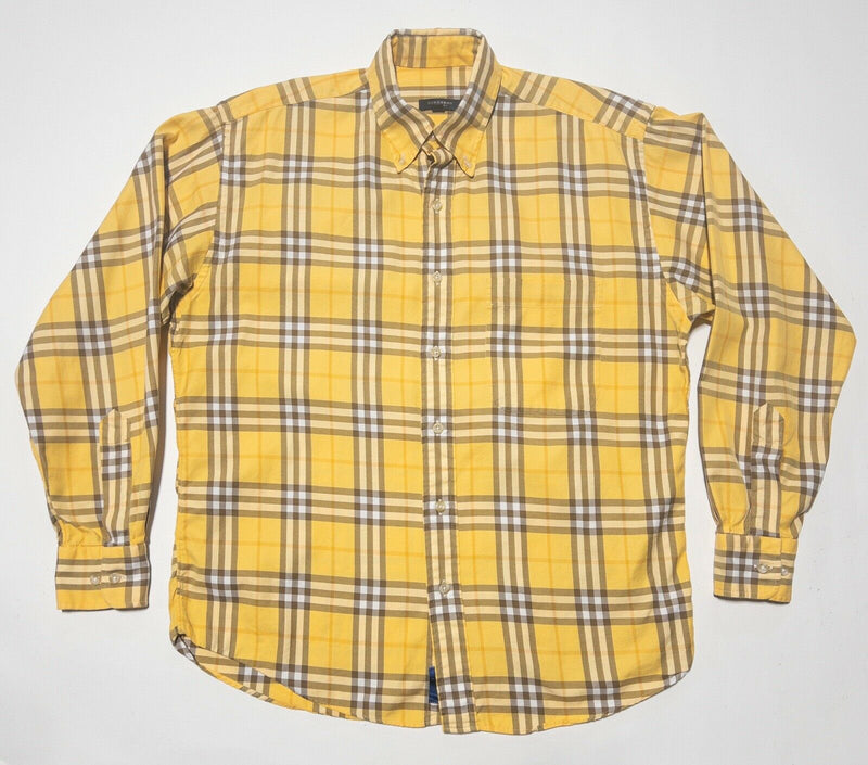 Burberry Men's Shirt Medium Nova Check Plaid Vintage 90s Yellow Button-Down