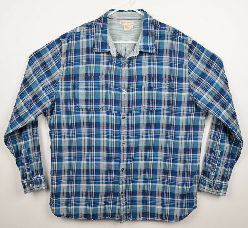 Carbon 2 Cobalt Men's XL Blue Multi-Color Plaid Button-Front Flannel Shirt