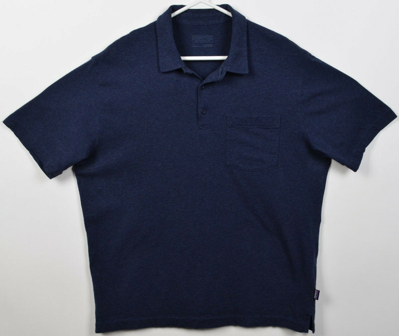 Patagonia Men's Large Organic Cotton Lightweight New Navy Blue Pocket Polo Shirt